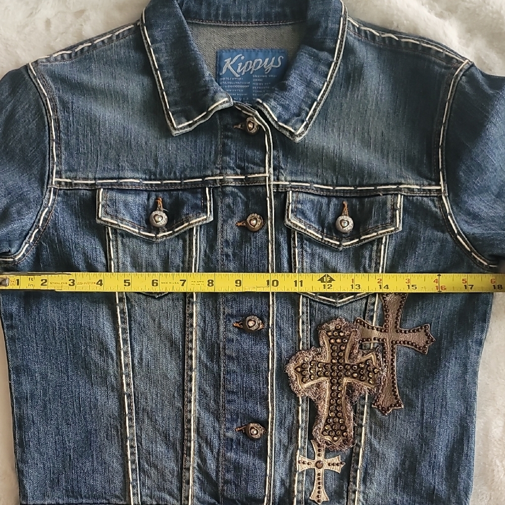 Blue Denim Jacket with Cross Embellishments - Picture 4 of 5